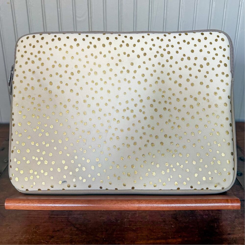 Dabney Lee 13.3 Inch Laptop Sleeve, Champagne Gold Dot, Cream Neoprene Case